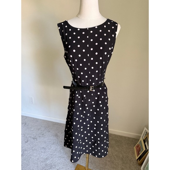 Tommy Hilfiger Dresses & Skirts - Tommy Hilfiger Black White Polka Dot Sleeveless Dress Boatneck Belted Size 6